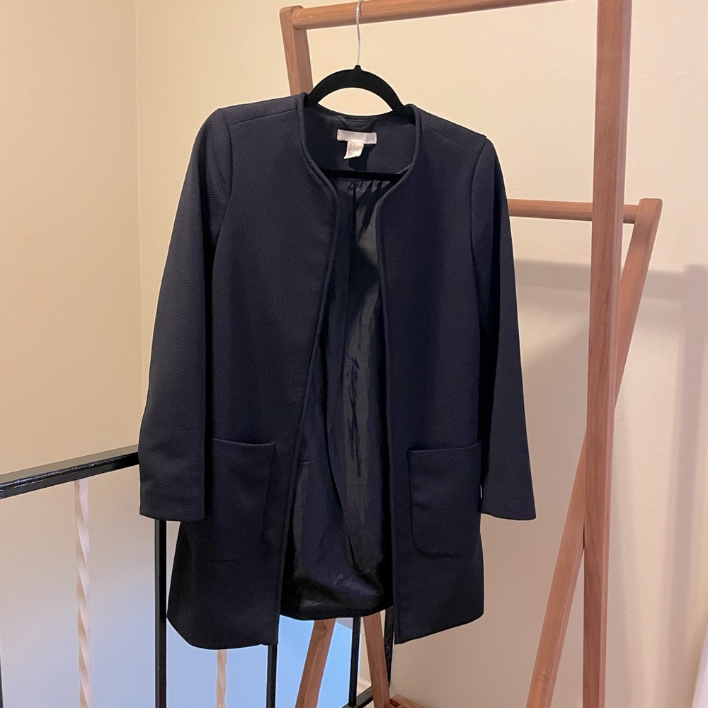 Collarless Navy Coat